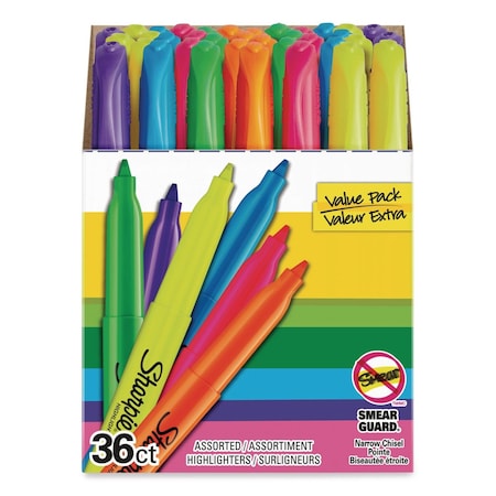 Sharpie Pocket Style Highlighters, Assorted Ink Colors, Chisel Tip, Assorted Barrel Colors, PK36 PK 2134497
