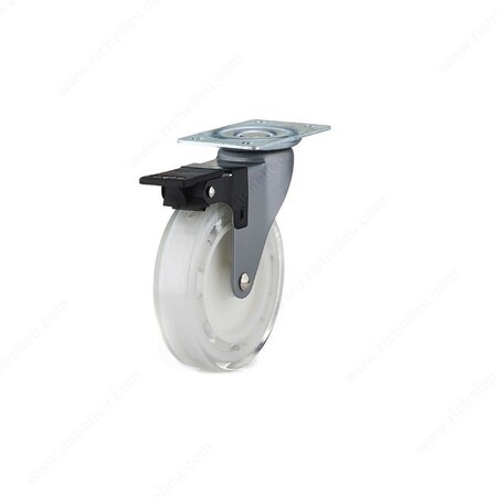 Richelieu Contemporary Furniture Caster, Swivel with Brake, with Plate, Clear White 410003010605