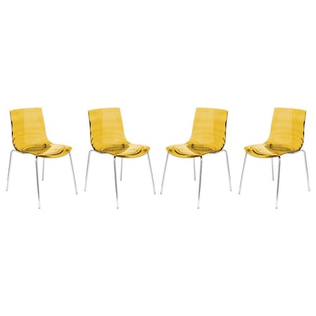 Leisuremod Astor Water Ripple Design Dining Chair, Transparent Orange, 4PK AC20OR4