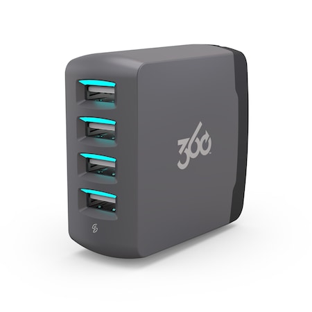 360 Electrical Vivid 8.0 Wall Charger w/ 8.0A 4-Port USB Grey 360542-5CA8ES