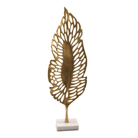Homeroots 28" Gold And White Aluminum And Marble Leaf Tabletop Sculpture 628149