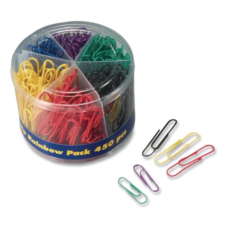 Officemate Assorted Size Paper Clips, 1"/1.75", Smooth, Assorted Colors, 450PK 97227