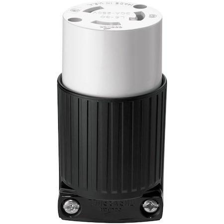 Eaton Wiring Devices Watertight Locking Connector, L6-30R, 30 A, 250V AC, 2 Pole, Spring Clamp Terminals, Black, White L630C