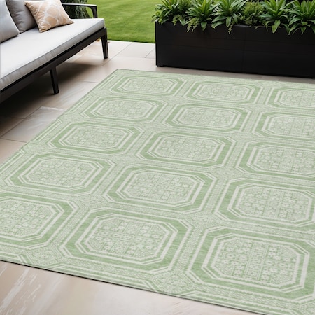 Homeroots 5' X 8' Mint Green And Ivory Geometric Washable Indoor Outdoor Area Rug 610830