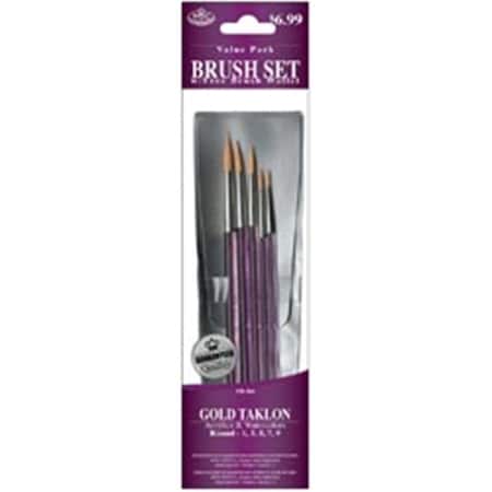 Royal Brush 325123 Brush Set Value Pack Gold Taklon Round 1 3 5 7 9, 5PK 9131