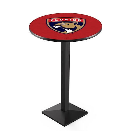 Holland Bar Stool Co 42" Blk Wrinkle Florida Panthers Pub Table, 36" dia. Top L217B4236FlaPan