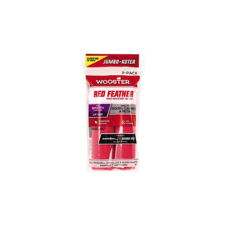 Wooster Paint Roller Cover, 1/4 in Thick Nap, 4-1/2 in L, Velour Cover, Red Pair RR311-4 1/2