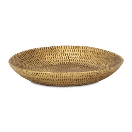 Homeroots 10in Gold Cast Iron Hammered Handmade Round Trinket Tray 634789