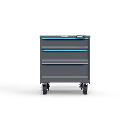 Strong Hold 3 drawer cabinet - (1x 6in, 1x 7in, 1x 9in) - Blue accents - E-Lock w/ Tracking S3036-PCTAS-0303FS