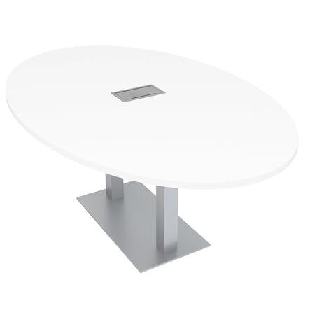 Skutchi Designs Oval Conference Table With Power, 48 in W, 84 in L, White HAR-OVL-48X84-DOU-W960-ESIL