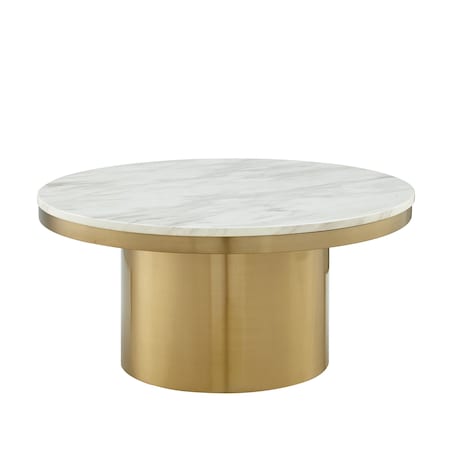 Homeroots 35" White And Gold Genuine Marble And Stainless Steel Round Coffee Table 544271