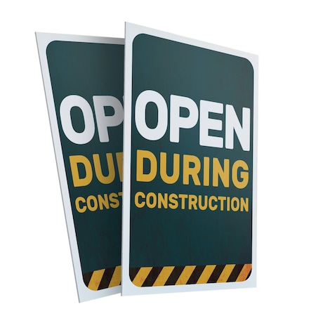 Signmission Open During Construction, Plastic Signs Only 24 Inch x 36 Inch, Corrugated Plastic, 2PK CSB-2436-2PACK-30407