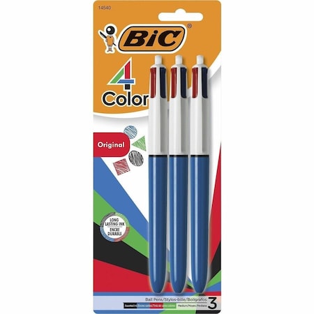 Bic 4Color Retractable Ball Pen, 3PK BICMMP31