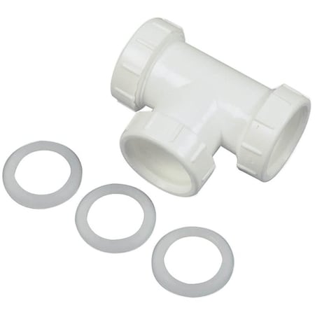 Danco Pipe Tee, 1-1/2 in, Slip-Joint, Plastic, White 94038