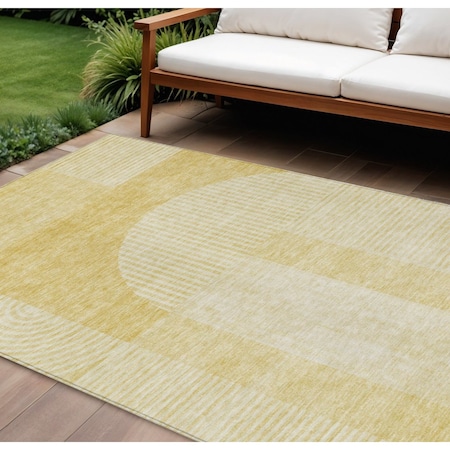 Homeroots 9' X 12' Gold Ivory And Yellow Geometric Washable Indoor Outdoor Area Rug 582714