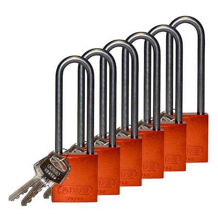 Brady Standard Key Retain Lockout Aluminum Padlock 3in Aluminum Shackle KA Orange 6PK 123315