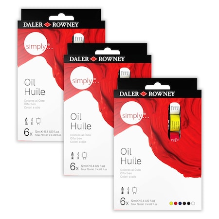Daler-Rowney Simply Oil Paint Set, Assorted Colors, 12ml, 6-Piece Set, 3PK D118500006