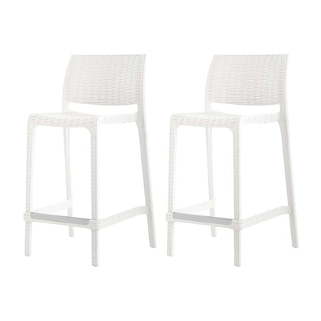 Lagoon Rue Resin Stackable Counter Height Stool Rattan Style with Aluminum Footrest, 2PK 7036W8-CSLGS