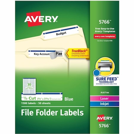 Avery TrueBlock File Folder Labels, 2/, PK1500 5766