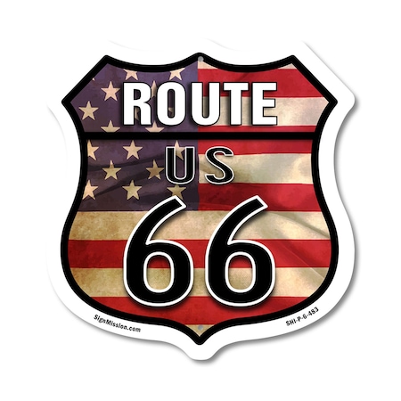Signmission Route Us 66 Flag, 6 Inch X 6 Inch, Plastic Sign SHI-P-6-483