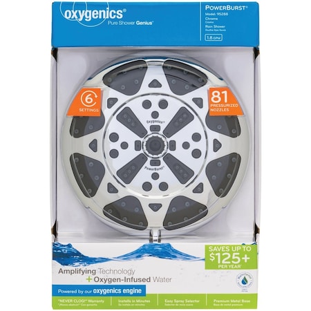 Oxygenics PowerBurst 6-Spray 1.8 GPM Rainshower Fixed Shower Head Chrome 95288