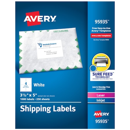 Avery Shipping Labels, Sure Feed Techn, PK1000 95935