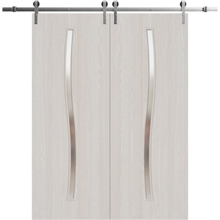 Sartodoors Modern Double Barn Door 56 x 96 inches, BASIC 3002 Ash Franko, 13FT Silver Rail Track Set, Solid BASIC3002DB-S-YAFR-5696