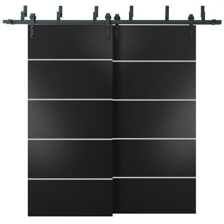 Sartodoors Sliding Closet Barn Bypass Doors with Hardware, Planum 0210 Black Matte, Sturdy 6.6ft Rails Hardwar PLANUM0210BBB-BLK-7284