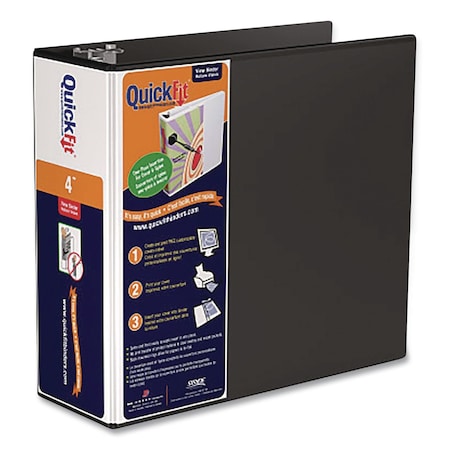 Stride QuickFit D-Ring View Binder, 3 Rings, 4" Capacity, 11.5 x 8, Black 8706-01