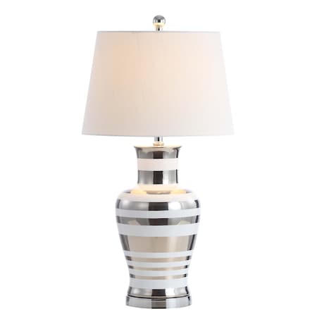 Jonathan Y Zilar Striped 28.75" Ceramic/Iron Classic Modern LED Table Lamp, Silver JYL6603A