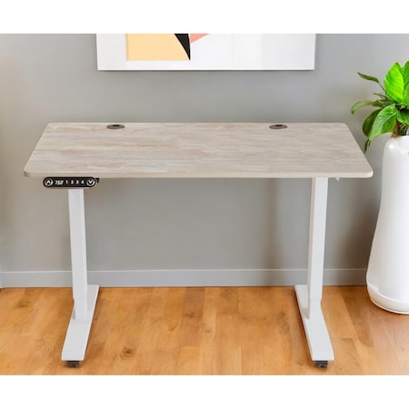 Homeroots Adjustable Light Khaki and White Wood and Stainless Steel Rolling Computer Desk 528676