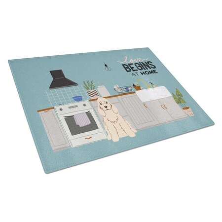 Carolines Treasures Buff Cocker Spaniel Kitchen Scene Glass Cutting Board - Large CK7798LCB