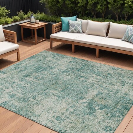 Homeroots 10' X 14' Teal Blue And Beige Abstract Washable Indoor Outdoor Area Rug 630548