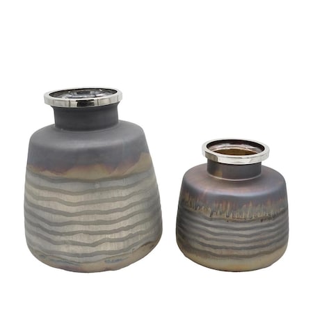 Homeroots Set of Two Black And Gray Abstract Glass Round Table Vases, 2PK 574241