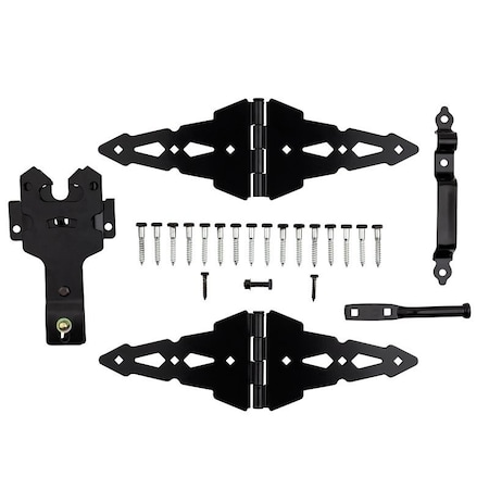 National Hardware Deluxe Latch Decorative Strap Hinge Gate Kit, Heavy-Duty, Steel, Black N109-306