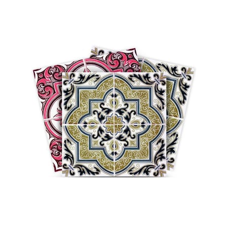 Homeroots 4" X 4" Vintage Cran and Green Peel and Stick Removable Tiles 400165