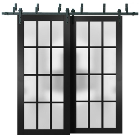 Sartodoors Sliding Closet 12 Lites Frosted Glass Barn Bypass Doors, Felicia 3312 Matte Black, Sturdy 6.6ft Ra FELICIA3312BBB-BLK-72