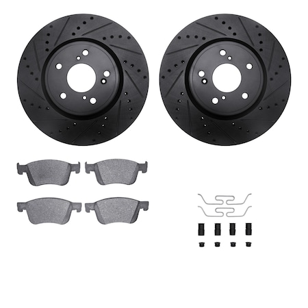 Dynamic Friction Co DFC Rotors-Drilled & Slotted-Black w/ 5000 Advanced Brake Pads Incl Hdw 8512-59116