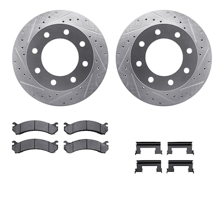 Dynamic Friction Co DFC Brake Rotor - Drilled & Slotted - Silver- Heavy Duty Brake Pad includes Hardware 7412-48025