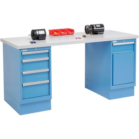 Global Industrial 60 x 30 Plastic Square Edge 4 Drawer and Cabinet Workbench 651342