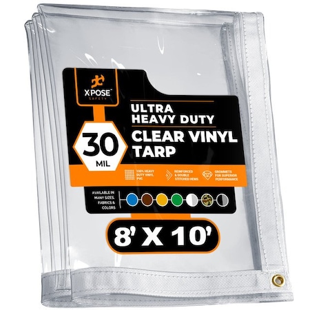 Xpose Safety Heavy Duty Tarp, 8 ft x 10 ft, 30 Mil, Clear, Vinyl CVT30-810