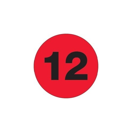 Bubblefast 1'' Circle - ''12'' Fluorescent Red Number Labels BFDL6764