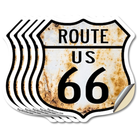 Signmission Route Us 66 Rustic, 6 inch X 6 inch, Vinyl Decal, 5PK SHI-D-5PACK-6-485