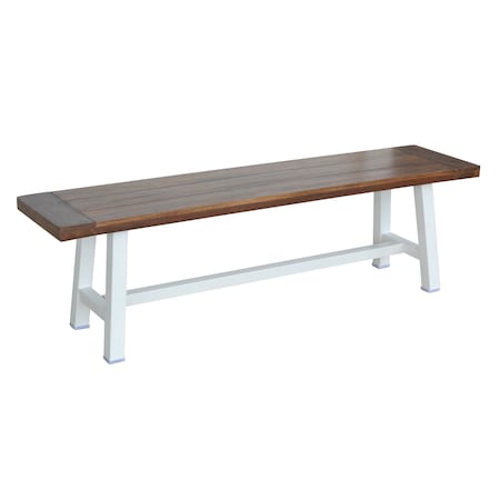Amerihome Indoor/Outdoor 63 in. Bench with Acacia Top and Metal Base - White AWOBW63