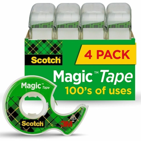 3M Scotch Magic Tape & Refillable Dispenser, 3/4" x 300", 1" Core, 4/Pack 4105