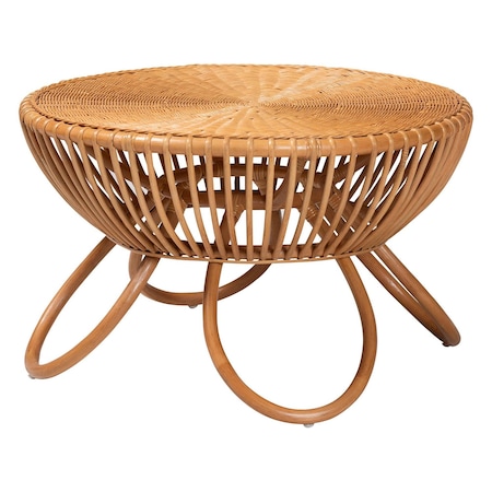 Bali & Pari Abel Natural Rattan Coffee Table with Splayed Legs - Handcrafted Boho Accent Table, Light Honey 259-14220-ZORO