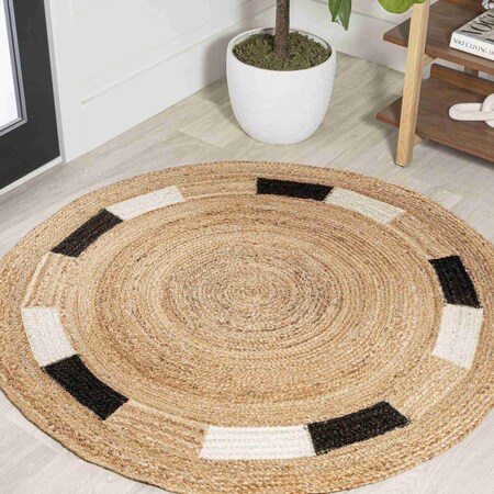 Jonathan Y Porto Geometric Jute Circle Natural/Cream/Black 6 ft Round Area Rug RNF106A-6R