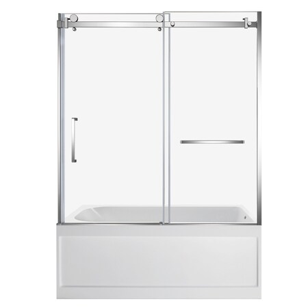 Kingston Brass 60" Acrylic Anti-Skid Alcove Right-Hand Drain Tub with Left Sliding Tub Door, White/Polished Chrome KVTAP6032R21A1