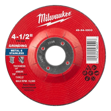 Milwaukee Tool Grinding Wheel, 4 1/2" dia. 49-94-0503