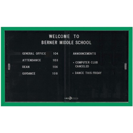 Aarco Enclosed Directory Board w/ Al Frame Sliding Doors, Black Felt, Powder Coated Green, 36''Hx60''W SDC3660G